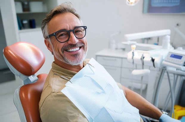 Happy, smiling middle-aged dental patient